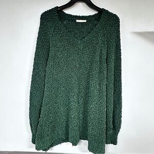 Kirundo popcorn pullover sweater loose warm fuzzy rich deep green winter, XL